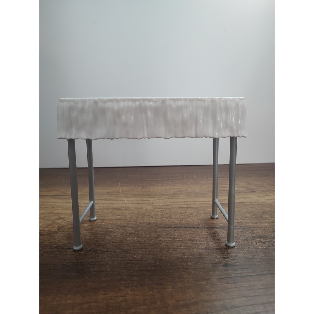 Mattel Barbie Doll House White & Silver Rectangle Party Table A4
